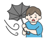 強風で傘が裏返ってしまった、私服姿の男性の無料イラスト｜強風・大雨・台風の日