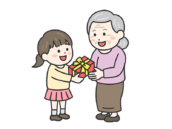 敬老の日に、祖母にプレゼントを渡す、女の子の無料イラスト｜敬老の日