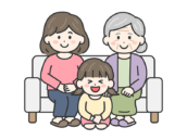 敬老の日に、祖母と母と家族写真を撮る、女の子の無料イラスト｜敬老の日