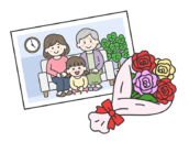敬老の日に、祖母と母と孫の女の子と撮影した、家族写真の無料イラスト｜敬老の日