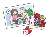 敬老の日に、祖母と母と孫の男の子と撮影した、家族写真の無料イラスト｜敬老の日