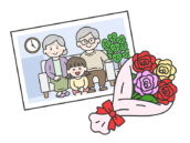 敬老の日に、祖父母と孫の女の子と撮影した、家族写真の無料イラスト｜敬老の日