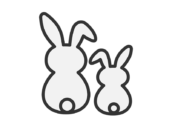 座っている、うさぎの親子の後ろ姿（線画カラー）の無料イラスト