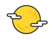 お月見の満月と雲（線画カラー）のアイコンの無料イラスト｜透過PNG・商用利用OK