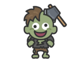 斧が刺さった、ゾンビのキャラクターのアイコン（線画カラー）の無料イラスト｜透過PNG・商用利用OK
