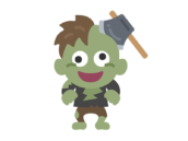 斧が刺さった、ゾンビのキャラクターのアイコンの無料イラスト｜透過PNG・商用利用OK