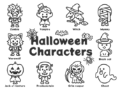 ハロウィンのキャラクターアイコン（線画）の無料イラストセット｜透過PNG・商用利用OK