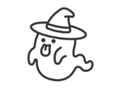 帽子をかぶった、おばけのキャラクターのアイコン（線画）の無料イラスト｜透過PNG・商用利用OK