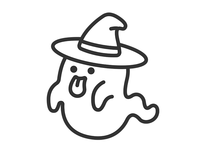 帽子をかぶった、おばけのキャラクターのアイコン(線画)の無料イラスト|透過PNG・商用利用OK