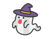 帽子をかぶった、おばけのキャラクターのアイコン（線画カラー）の無料イラスト