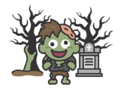 墓地にいる、ゾンビのキャラクター（線画カラー）の無料イラスト｜透過PNG・商用利用OK