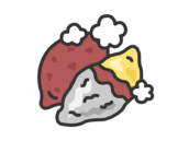 ホカホカの、銀紙に包まれた、焼き芋のアイコン（線画カラー）の無料イラスト｜透過PNG・商用利用OK