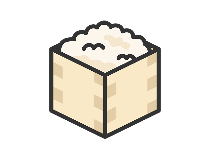 桐箱に入った、お米のアイコン(線画カラー)の無料イラスト|透過PNG・商用利用OK