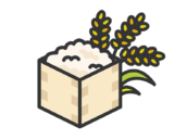 桐箱に入った、お米と稲のアイコン（線画カラー）の無料イラスト｜透過PNG・商用利用OK