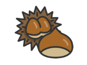 栗の殻と、栗のアイコン（線画カラー）の無料イラスト｜透過PNG・商用利用OK