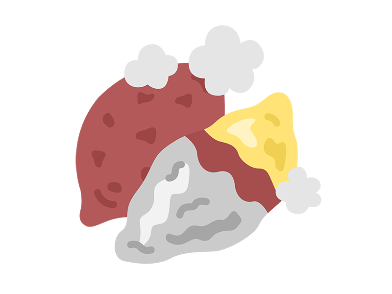 ホカホカの、銀紙に包まれた、焼き芋のアイコンの無料イラスト|透過PNG・商用利用OK