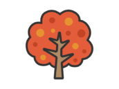 シンプルな、紅葉した木のアイコン（線画カラー）の無料イラスト｜透過PNG・商用利用OK