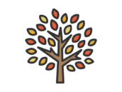 秋の紅葉した、木のアイコン（線画カラー）の無料イラスト｜透過PNG・商用利用OK