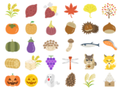 秋の味覚と秋の風物詩のアイコンの無料イラストセット｜透過PNG・商用利用OK