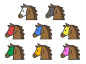 色別のマスクを付けた、競走馬の横顔のアイコン（線画カラー）の無料イラストセット