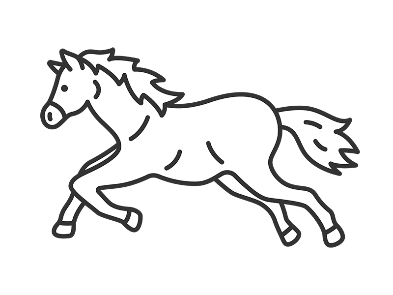 横から見た、走っている馬(線画)の無料イラスト|透過PNG・商用利用OK