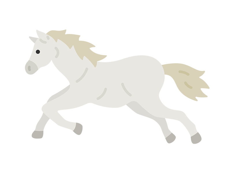 横から見た、走っている芦毛の馬の無料イラスト|透過PNG・商用利用OK