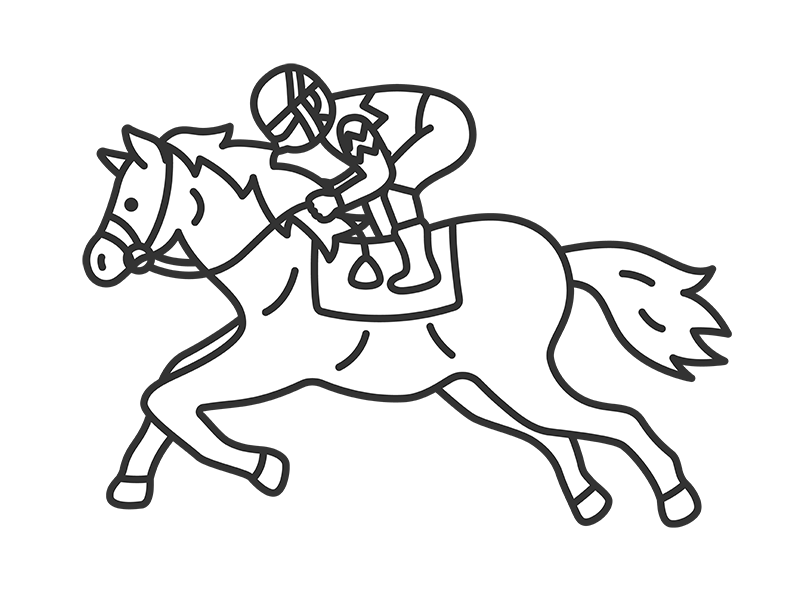 横から見た、走っている競走馬(線画)の無料イラスト|透過PNG・商用利用OK