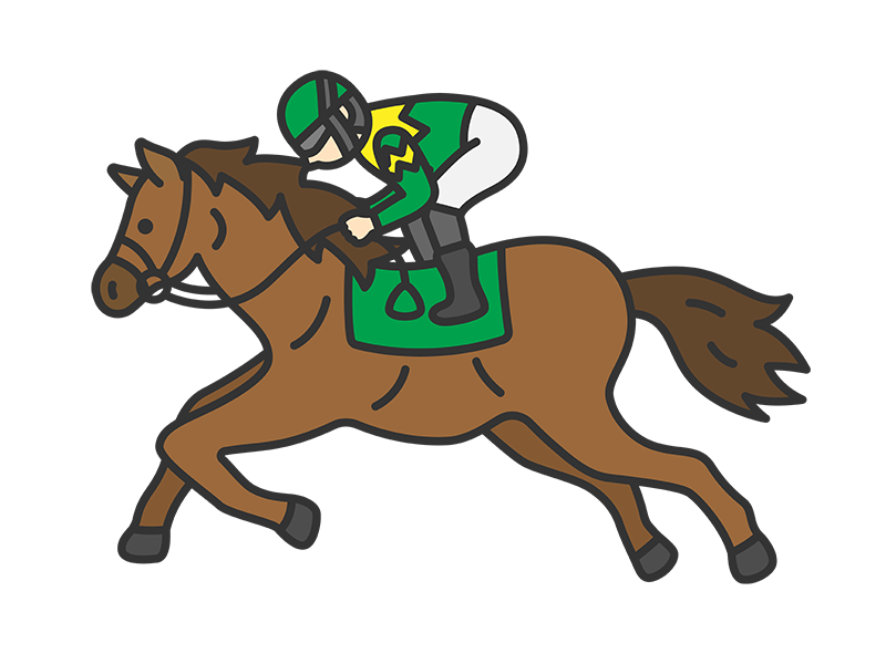 横から見た、走っている競走馬(線画カラー)の無料イラスト|透過PNG・商用利用OK