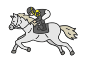 横から見た、走っている芦毛の競走馬（線画カラー）の無料イラスト｜透過PNG・商用利用OK