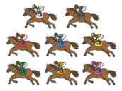 枠番別の競走馬（線画カラー）の無料イラストセット｜透過PNG・商用利用OK