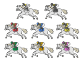 枠番別の、芦毛の競走馬（線画カラー）の無料イラストセット｜透過PNG・商用利用OK