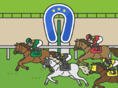 競馬のゴールシーン（線画カラー）の無料イラスト｜透過PNG・商用利用OK