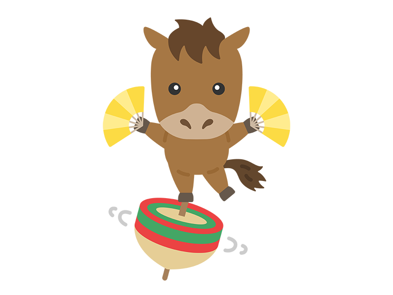 コマに乗った、馬のキャラクター無料イラスト|午年素材・商用利用可フリー素材(透過PNG)
