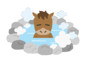 露天風呂の温泉に入る、馬のキャラクターの無料イラスト｜午年素材・商用利用可フリー素材（透過PNG）