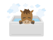 お風呂に入る、馬のキャラクターの無料イラスト｜午年素材・商用利用可フリー素材（透過PNG）