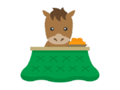 こたつに入った、馬のキャラクターの無料イラスト｜午年素材・商用利用可フリー素材（透過PNG）