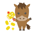 打ち出の小槌を振る、馬のキャラクターの無料イラスト｜午年素材・商用利用可フリー素材（透過PNG）