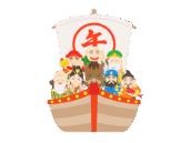 馬と七福神を乗せた、宝船の無料イラスト｜午年素材・商用利用可フリー素材（透過PNG）