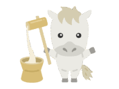 餅つきをする、白馬のキャラクターの無料イラスト｜午年素材・商用利用可フリー素材（透過PNG）