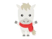 マフラーをつけた、白馬のキャラクターの無料イラスト｜午年素材・商用利用可フリー素材（透過PNG）