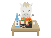 正月におせち料理を食べる、白馬のキャラクターの無料イラスト｜午年素材