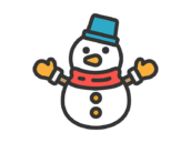 バケツの帽子をかぶった、雪だるまのアイコン（線画カラー）の無料イラスト｜透過PNG・商用利用OK