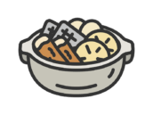 鍋に入った、おでんのアイコン（線画カラー）の無料イラスト｜透過PNG・商用利用OK