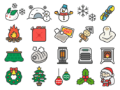 冬シーズンのアイコン（線画カラー）の無料イラストセット｜透過PNG・商用利用OK