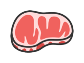 生の、牛ステーキ肉のアイコン（線画カラー）の無料イラスト｜透過PNG・商用利用OK