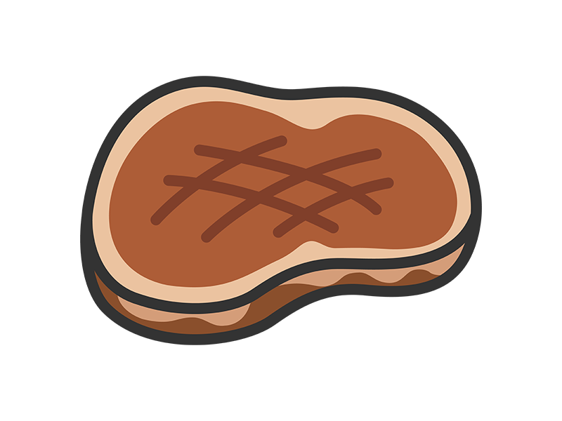 焼いた、牛ステーキ肉のアイコン(線画カラー)の無料イラスト|透過PNG・商用利用OK