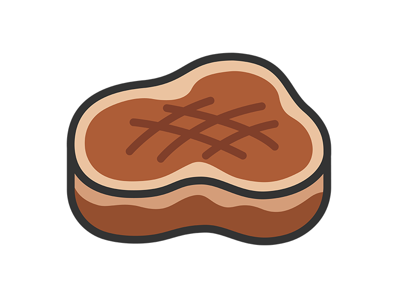 焼いた、フィレステーキ肉のアイコン(線画カラー)の無料イラスト|透過PNG・商用利用OK
