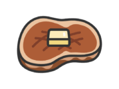 バターをのせた、牛ステーキ肉のアイコン（線画カラー）の無料イラスト｜透過PNG・商用利用OK