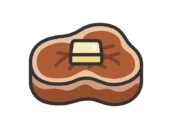バターをのせた、焼いたフィレステーキ肉のアイコン（線画カラー）の無料イラスト｜透過PNG・商用利用OK