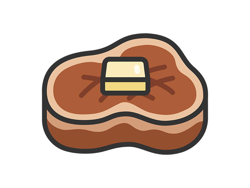 バターをのせた、焼いたフィレステーキ肉のアイコン(線画カラー)の無料イラスト|透過PNG・商用利用OK